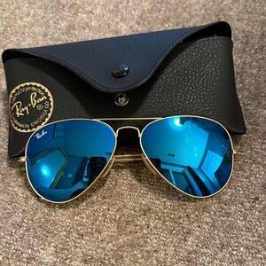 Ray-Ban Gold Frame Sunglasses with Blue Lenses